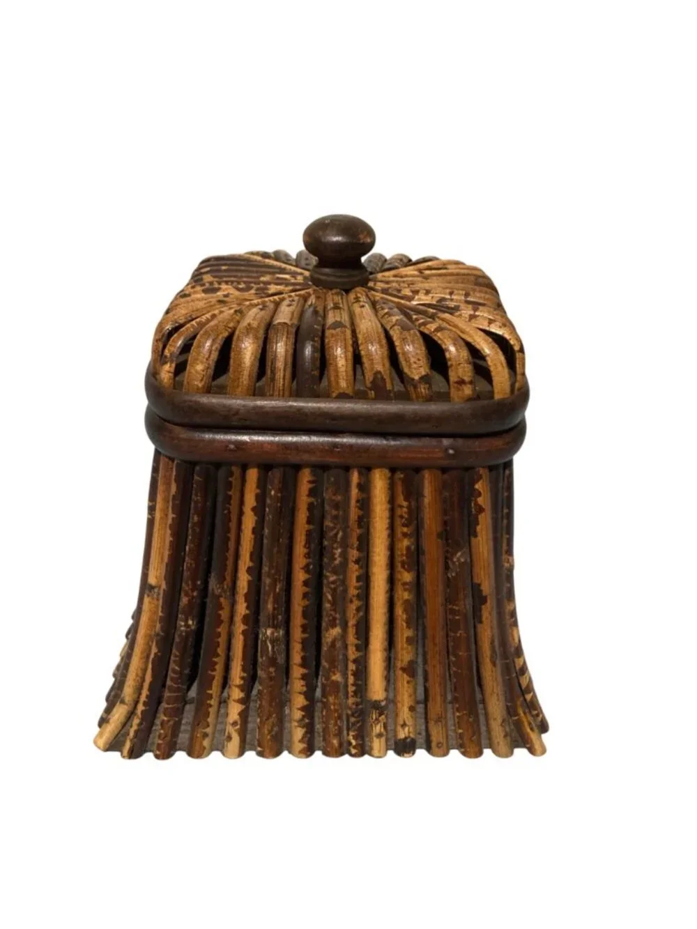 Vintage Brown Bamboo Rattan Storage Box Bohemian Decor